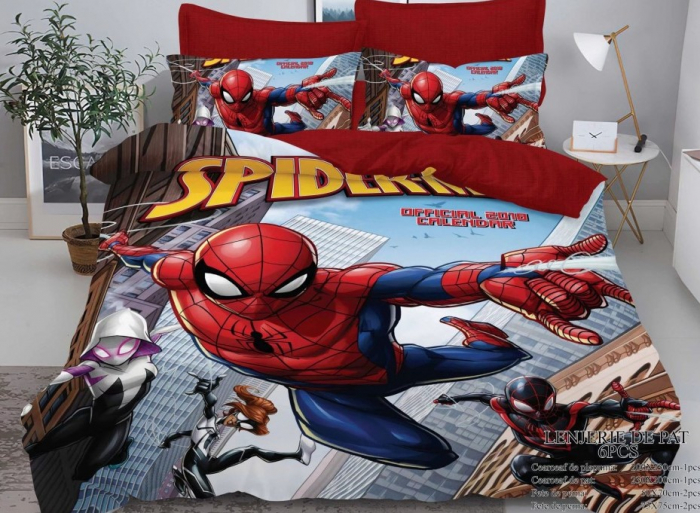 Lenjerie Pat Dublu, Bumbac Finet, 6 piese, MODEL IDENTIC CU POZA - SpiderMan