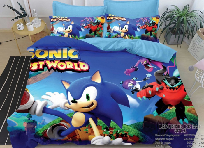 Lenjerie Pat Dublu, Bumbac Finet, 6 piese, MODEL IDENTIC CU POZA - Sonic Lost World