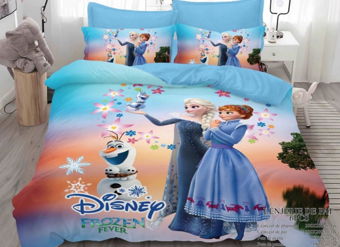 Lenjerie Pat Dublu, Bumbac Finet, 6 piese, MODEL IDENTIC CU POZA - Disney Frozen