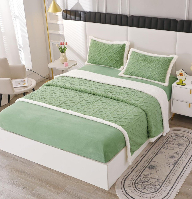 Lenjerie Pat Dublu Cocolino 4 Piese, cu Elastic, din Blanita Tricotata