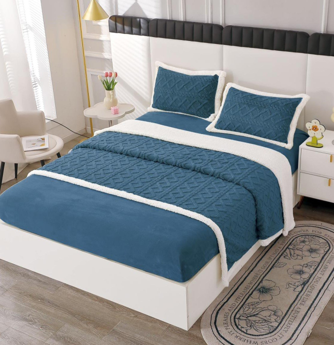 Lenjerie Pat Dublu Cocolino 4 Piese, cu Elastic, din Blanita Tricotata