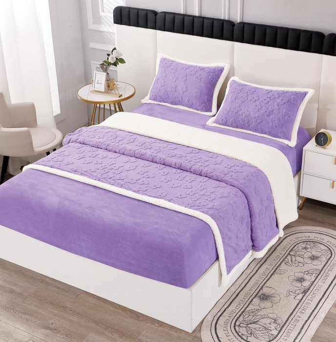 Lenjerie Pat Dublu Cocolino 4 Piese, cu Elastic, din Blanita Tricotata