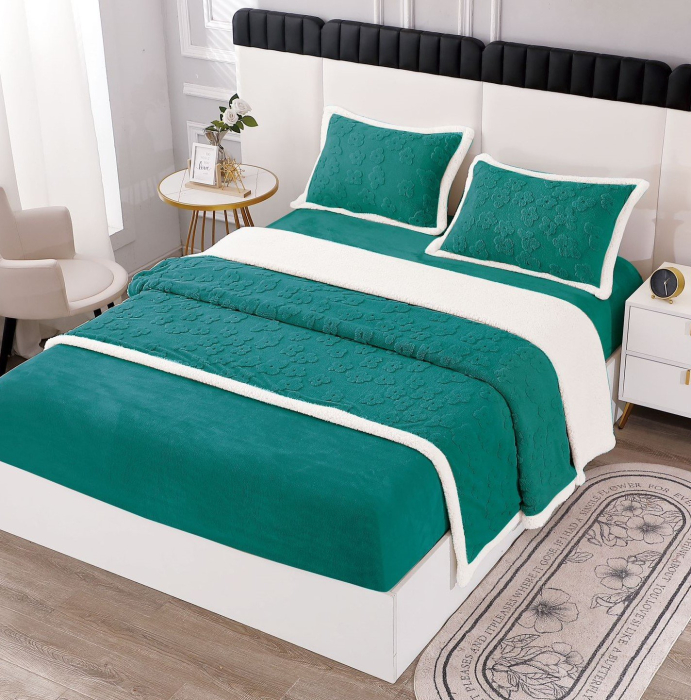 Lenjerie Pat Dublu Cocolino 4 Piese, cu Elastic, din Blanita Tricotata