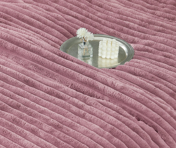 Lenjerie de pat cu Pilota Inclusa , Cearceaf cu Elastic, 6 Piese, Blană de Iepure Artificială - Roz [3]