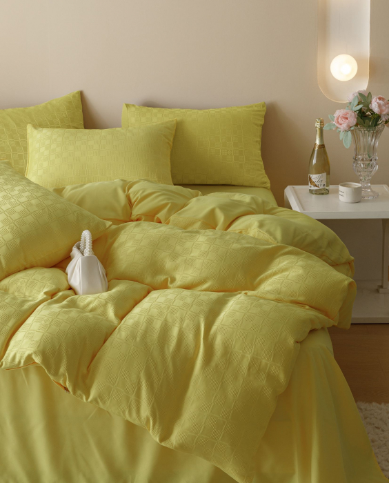 Lenjerie Pat Dublu, Jacquard Finetat, 6 Piese - Galben Lamaie [3]