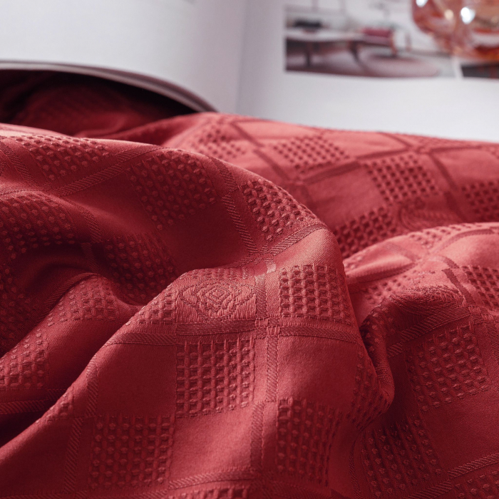 Lenjerie Pat Dublu, Jacquard Finetat, 6 Piese - Rosu [8]