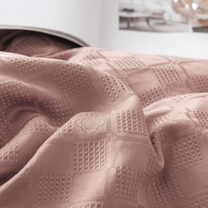Lenjerie Pat Dublu, Jacquard Finetat, 6 Piese - Roz Pudra [9]