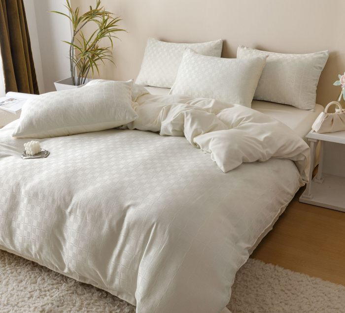 Lenjerie Pat Dublu, Jacquard Finetat, 6 Piese - Crem [4]