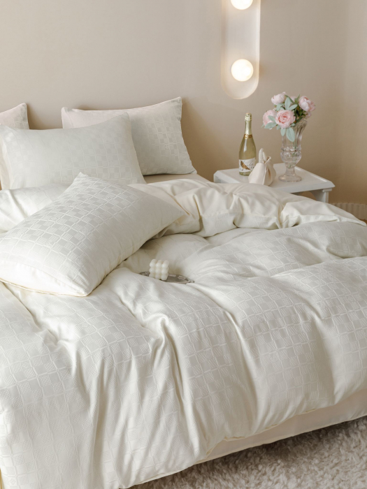 Lenjerie Pat Dublu, Jacquard Finetat, 6 Piese - Crem [3]