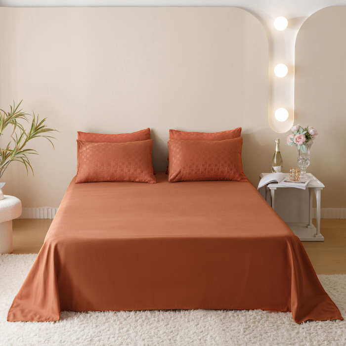 Lenjerie Pat Dublu, Jacquard Finetat, 6 Piese - Caramiziu [6]