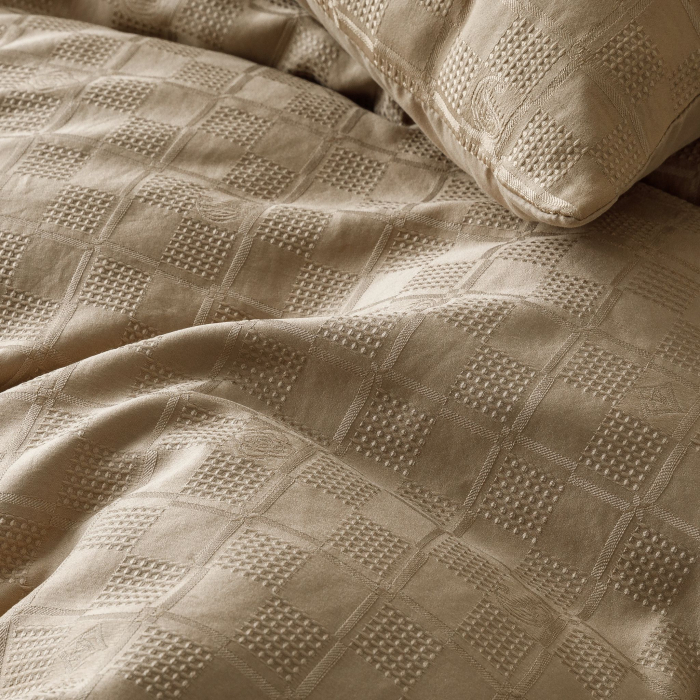 Lenjerie Pat Dublu, Jacquard Finetat, 6 Piese - Bej [10]