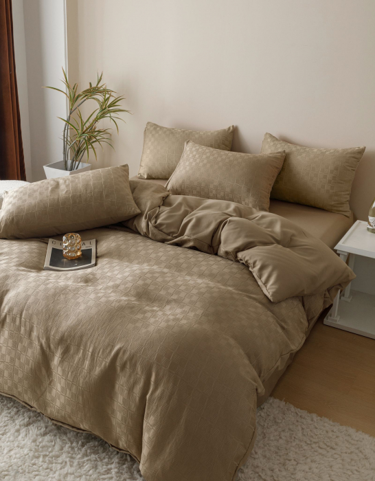 Lenjerie Pat Dublu, Jacquard Finetat, 6 Piese - Bej [3]