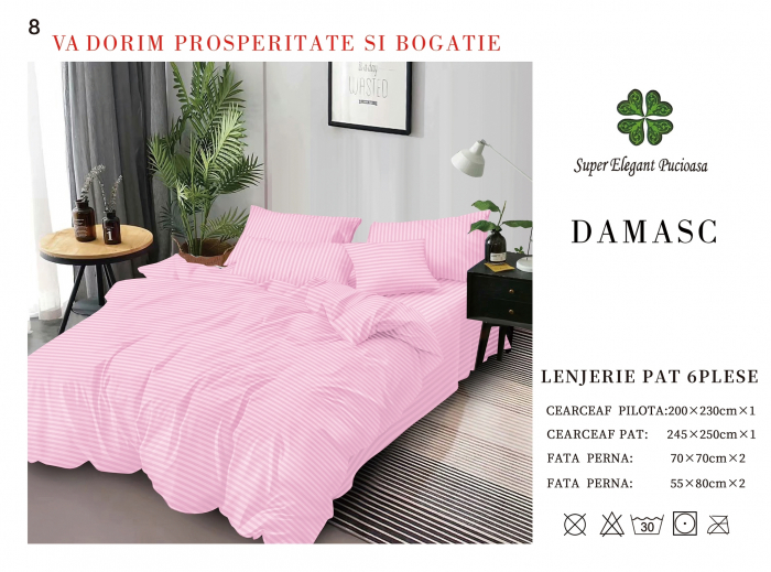 Lenjerie pat dublu Premium Damasc - Roz Deschis