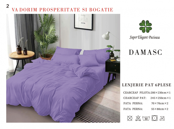 Lenjerie pat dublu Premium Damasc - Mov