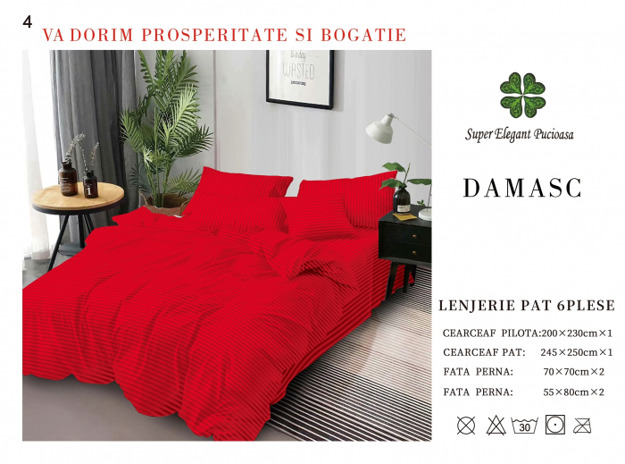 Lenjerie pat dublu Premium Damasc - Rosu