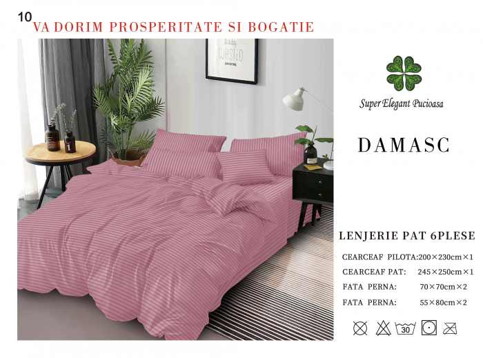 Lenjerie pat dublu Premium Damasc - Roz Inchis