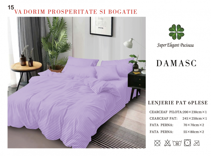 Lenjerie pat dublu Premium Damasc - Lila