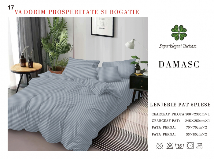 Lenjerie pat dublu Premium Damasc - Gri Inchis