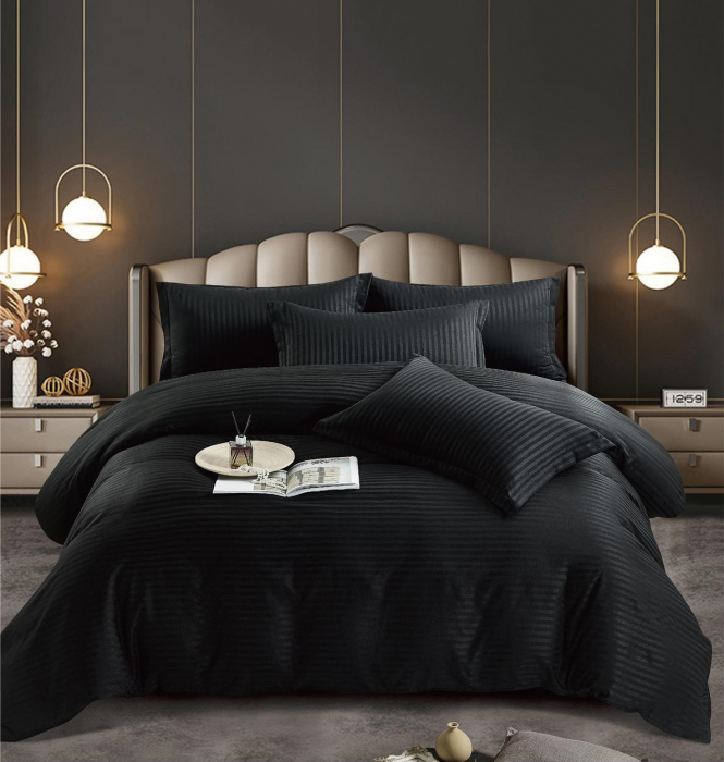 Lenjerie Pat Single 100% Premium Damasc - Negru [2]