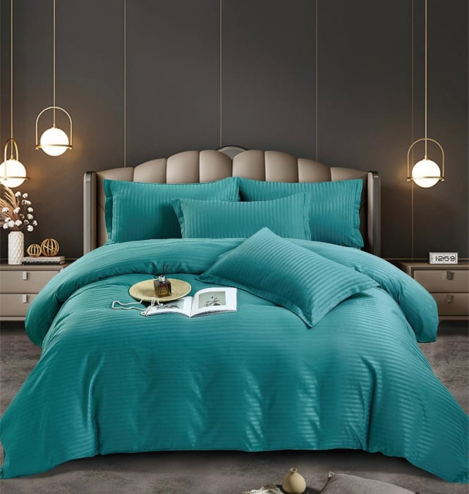 Lenjerie Pat Single 100% Premium Damasc - Turcoaz [2]