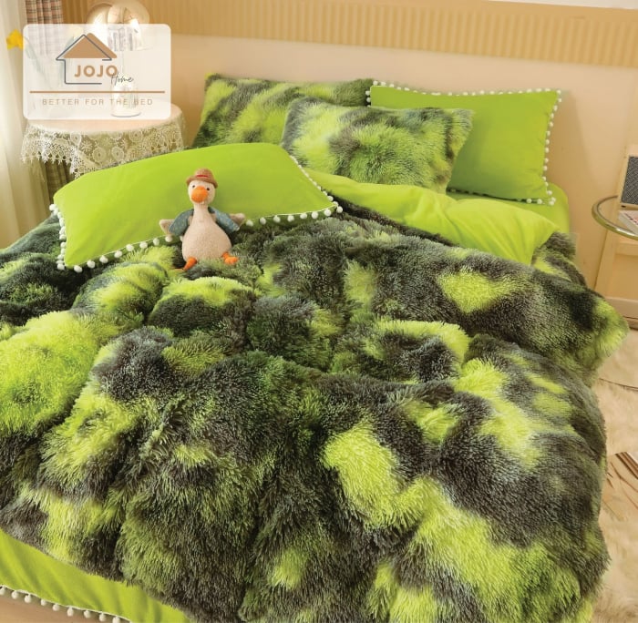 Lenjerie pat super pufoasa COCOLINO Fluffy 6 Piese - Verde Multicolor