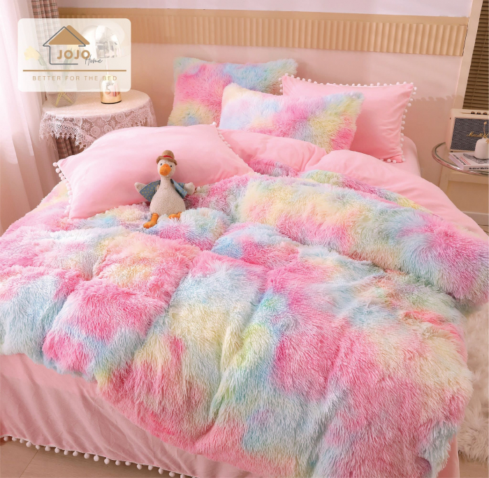 Lenjerie pat super pufoasa COCOLINO Fluffy 6 Piese - Nuante Roz Multicolor