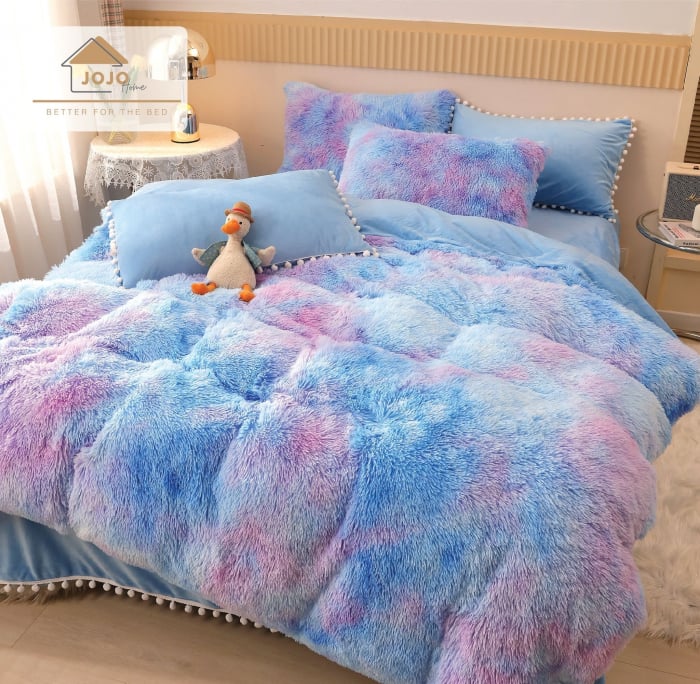 Lenjerie pat super pufoasa COCOLINO Fluffy 6 Piese - Bleu Multicolor