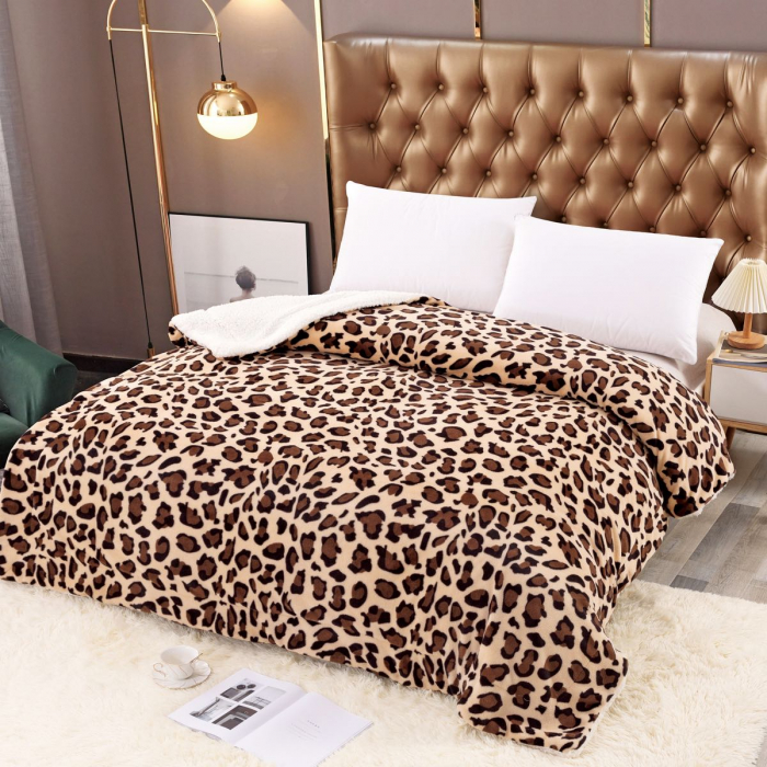 Patura cocolino cu blanita 200x230cm - Leopard Print