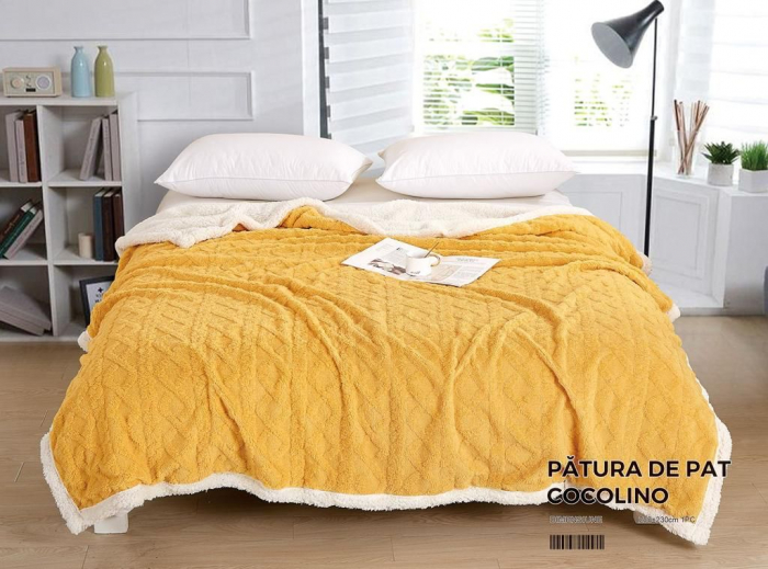 Patura Cocolino Tip Tricotaj Cu Blanita 200x230cm - Galben