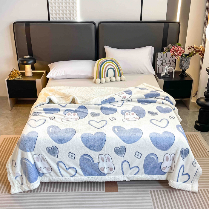 Patura Cocolino Cu Blanita 200x230cm - Albastru cu Iepuras & Inimioare [1]