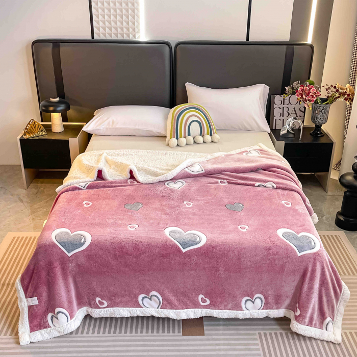 Patura Cocolino Cu Blanita 200x230cm - Roz cu Inimioare [1]