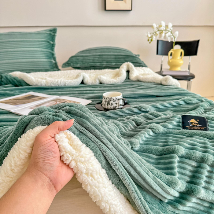 Pătură Cocolino Groasă cu Blăniță Premium 200x230cm + 2 Fețe de Pernă 50x70cm, Verde [6]