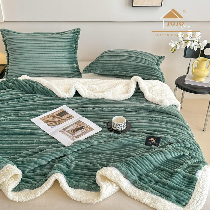 Pătură Cocolino Groasă cu Blăniță Premium 200x230cm + 2 Fețe de Pernă 50x70cm, Verde [3]