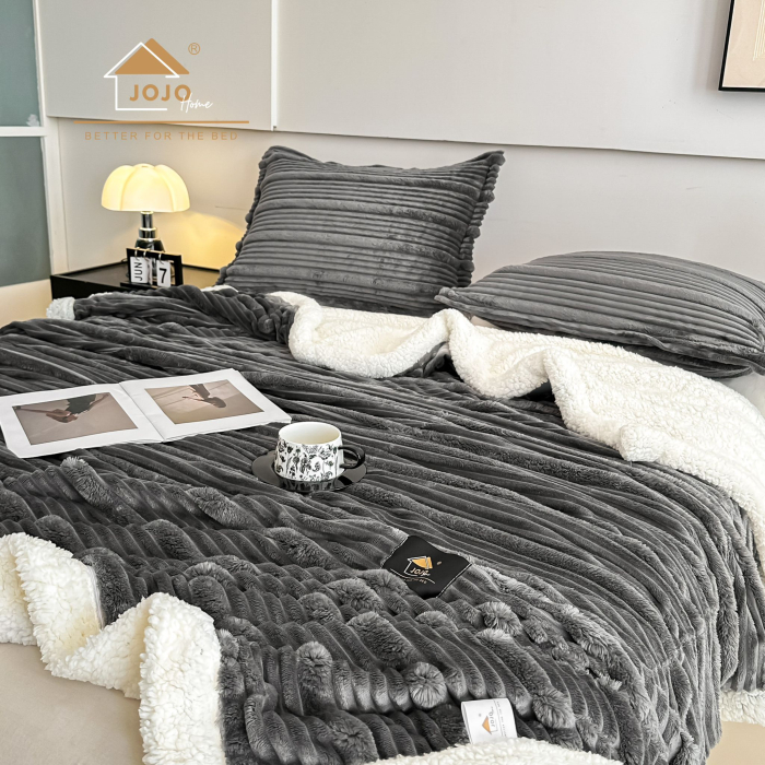 Pătură Cocolino Groasă cu Blăniță Premium 200x230cm + 2 Fețe de Pernă 50x70cm, Gri Inchis [3]