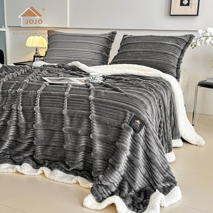 Pătură Cocolino Groasă cu Blăniță Premium 200x230cm + 2 Fețe de Pernă 50x70cm, Gri Inchis [1]