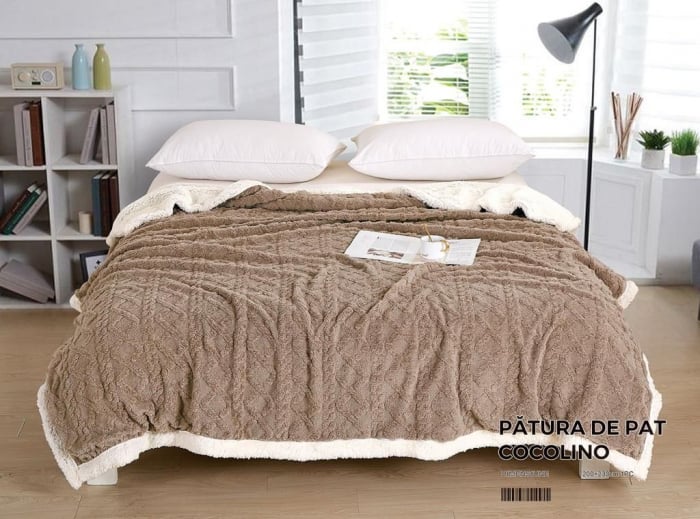 Patura Cocolino Tip Tricotaj Cu Blanita 200x230cm - Maro