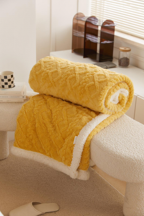 Patura Cocolino Tip Tricotaj Cu Blanita 200x230cm - Galben [6]