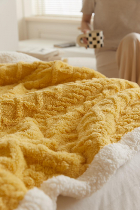 Patura Cocolino Tip Tricotaj Cu Blanita 200x230cm - Galben [2]