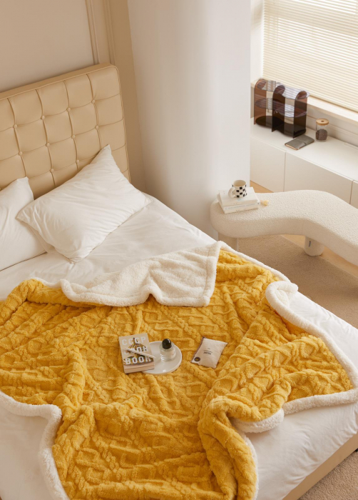 Patura Cocolino Tip Tricotaj Cu Blanita 200x230cm - Galben [5]