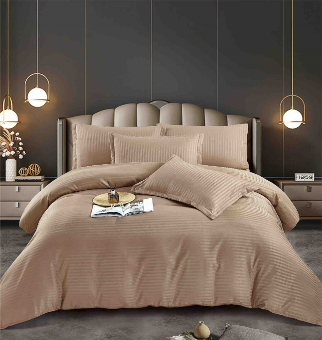 Lenjerie pat dublu 100% Damasc PREMIUM, 6 Piese, cu elastic
