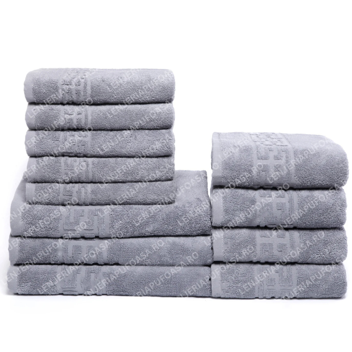Set 12 Prosoape Premium Bumbac 100%, 550g m  ², pentru Maini, Fata si Corp - Gri