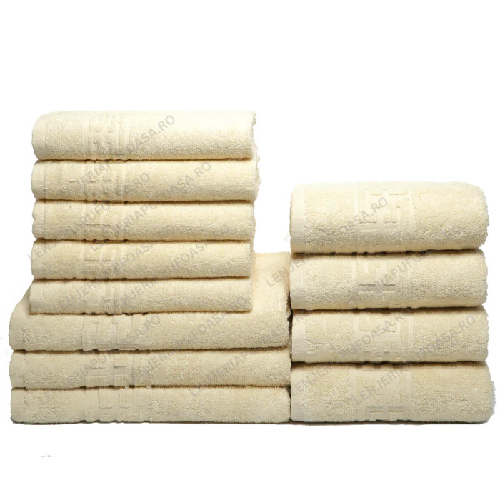 Set 12 Prosoape Premium Bumbac 100%, 550g m  ², pentru Maini, Fata si Corp - Crem