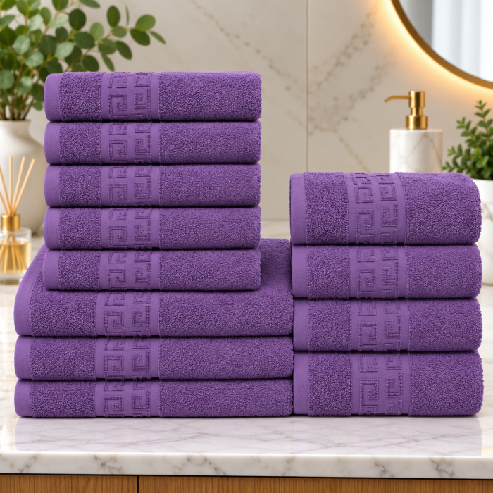 Set 12 Prosoape Premium Bumbac 100%, 550g m  ², pentru Maini, Fata E i Corp - Mov