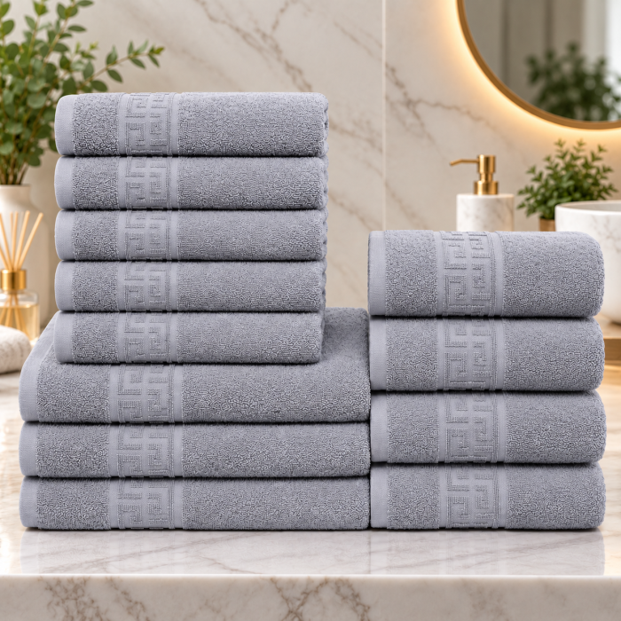 Set 12 Prosoape Premium Bumbac 100%, 550g m  ², pentru Maini, Fata E i Corp - Gri