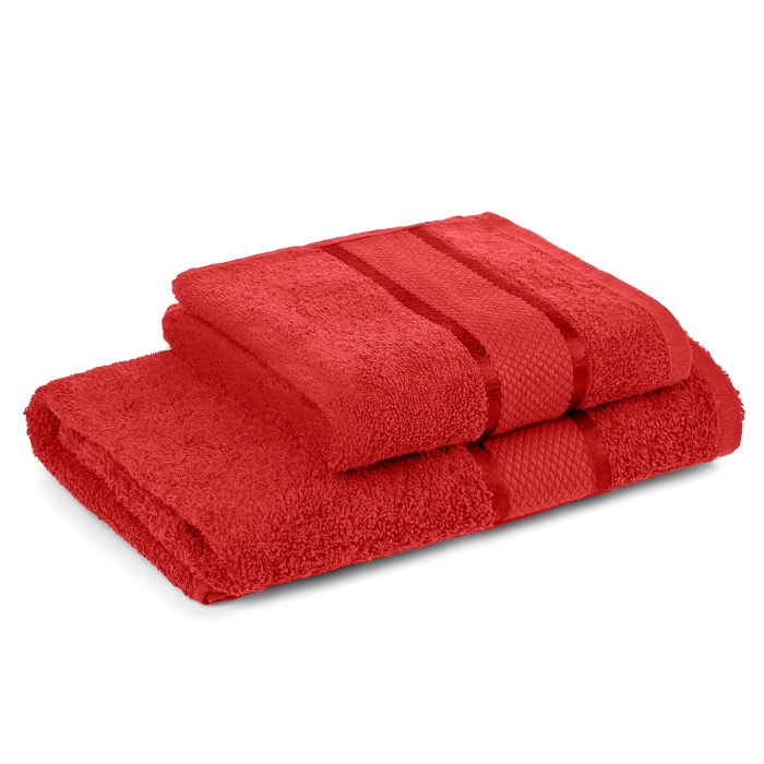 Set 2 Prosoape Baie, Bumbac 100%, 400g/m², Linii, Rosu [2]