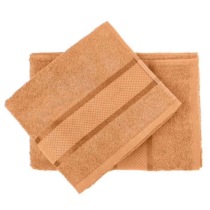 Set 2 Prosoape Baie, Bumbac 100%, 400g/m², Linii, Portocaliu Piersica [2]