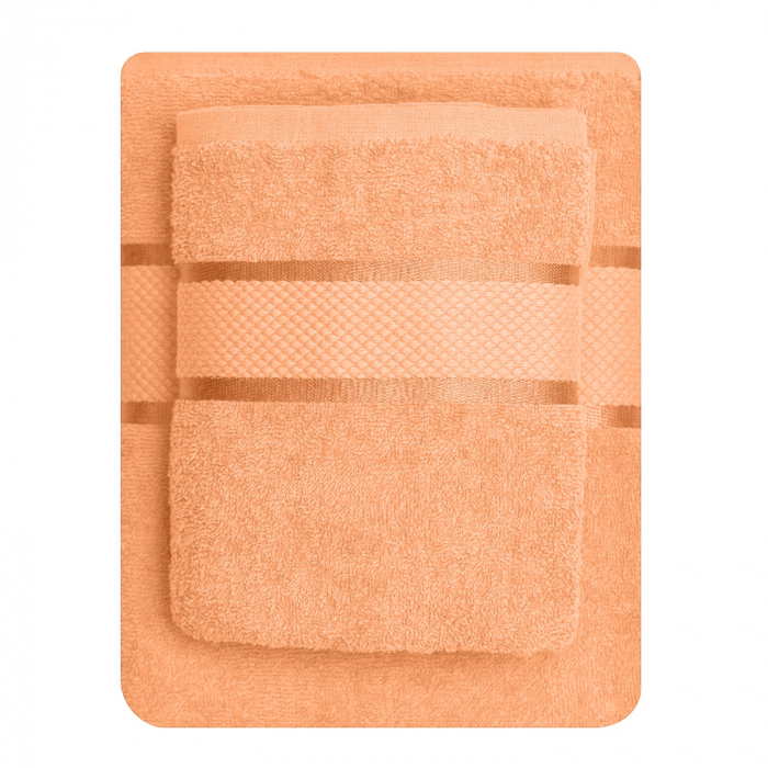 Set 2 Prosoape Baie, Bumbac 100%, 400g/m², Linii, Portocaliu Piersica [3]