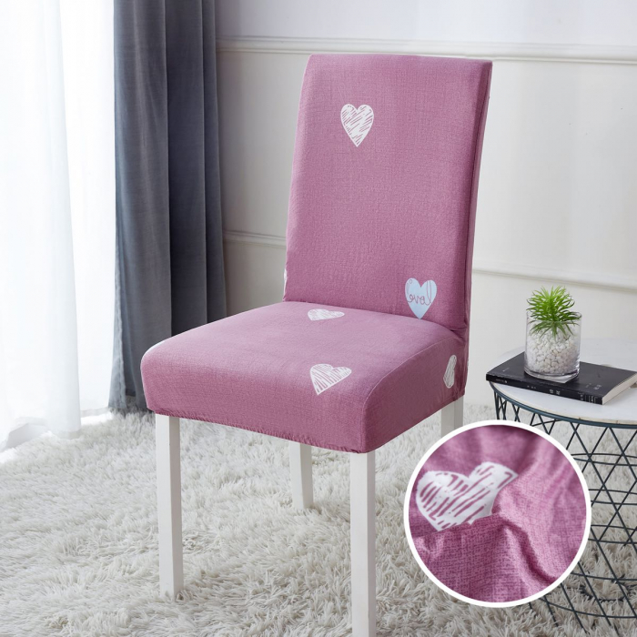 Set Huse Elastice pentru Scaun, 4 Piese, Cu Elastic, Pink, White Hearts