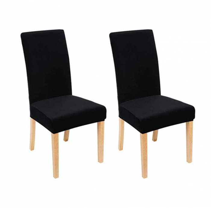 Set 4/6 Huse Scaune Catifea Uni - Negru [3]