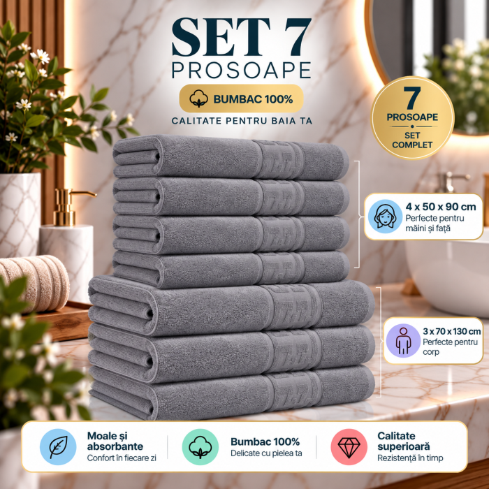 Set 7 Prosoape, Bumbac 100%, 550g m  ²